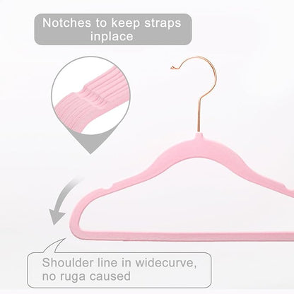 MIZGI Baby Velvet Hangers,Non-Slip Kids & Toddler Hangers,11.8 Inch Hangers for Baby Clothes,Pack of 50(Pink)