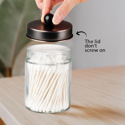 Amolliar Apothecary Jars Bathroom Storage Organizer - Cute Qtip Dispenser Vanity Canister Glass with Lid for Cotton Swabs,Rounds,Bath Salts,Makeup Sponges,Hair Accessories/Oil Rubbed Bronze（2 Pack）