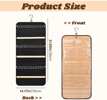 48 Pocket Oxford Fabric Double Sided Hanging Rotating Jewelry Organizer, Bracelet Necklace Jewelry Display Hanger for Closet Door, Earring Dustproof Holder Wall Mount Accessories(Black)