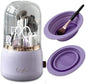360 Rotating Makeup Brush Holder with Lid Clear Dustproof Make Up Organizers for Vanity Countertop Includes a Foldable Bowl for Cleaning Makeup Brush,Transparent, Dustproof-Purple