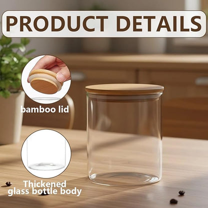 2PCS 200ml/6.7oz Glass Food Storage Containers Airtight Canisters Food Jars with Bamboo Wooden Lids Pantry Organization for Sugar Candy Coffee Bean Tea Rice and Spice Jars