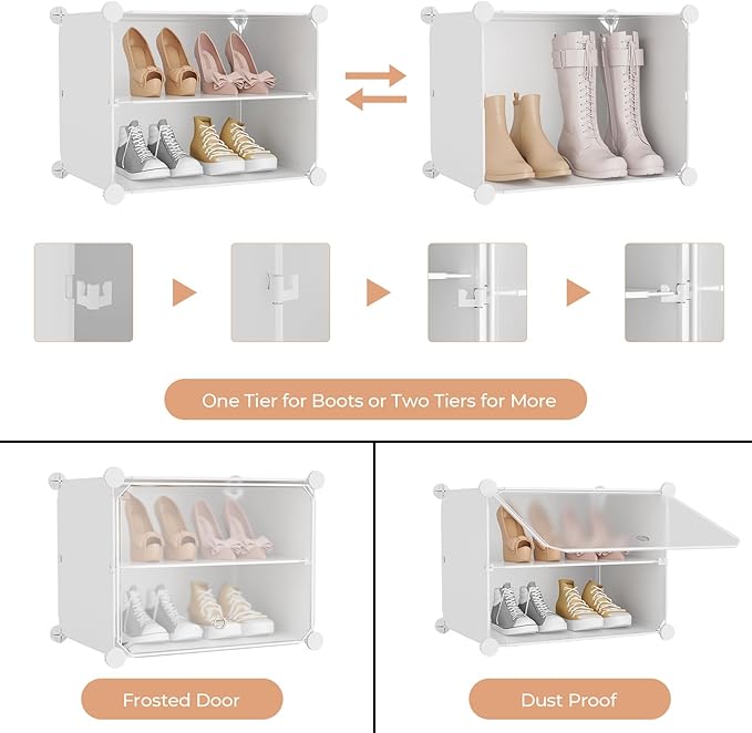 Shoe Rack 10 Tier Shoe Storage Cabinet with Door 20 Pair Tall Shoes Rack Organizer Free Standing Expandable Stable Plastic Easy Assembly Shoes Shelf for Closet Hallway Entryway Bedroom White