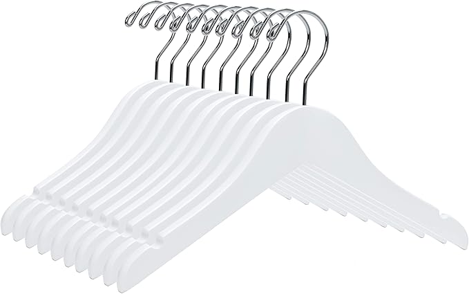 Quality 12 Inch White Kids Wooden Hangers - 80 Pack Children Hangers with Multifunctional Notches & 360 Degree Swivel Chrome Hook - Kid Coat Hangers for Clothes Size 8 and Smaller (White, 80)