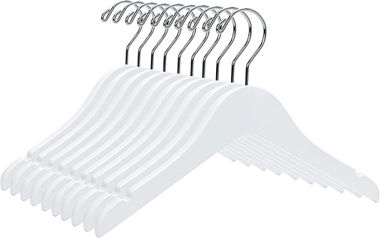 Quality 12 Inch White Kids Wooden Hangers - 80 Pack Children Hangers with Multifunctional Notches & 360 Degree Swivel Chrome Hook - Kid Coat Hangers for Clothes Size 8 and Smaller (White, 80)