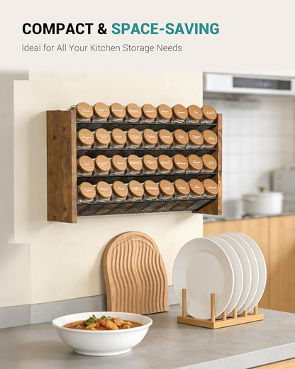 NESAPTO Spice Rack Organizer for Cabinet, Wood 4-Tier Vertical Seasoning Organizer, Wall Mount or Countertop Spice Shelf, Holds 36 Jars (No Jars Included), 17.2" W x 9.4" H
