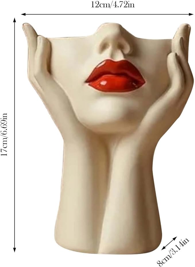 Women's Head Shape Boho Feminist Decoration, Minimalist Statue Storage Decor Face Makeup Brush Holder, Modern Statue Storage Makeup for Table Shelf Living Room Office (Beige 4.72 * 6.69 * 3.15in)
