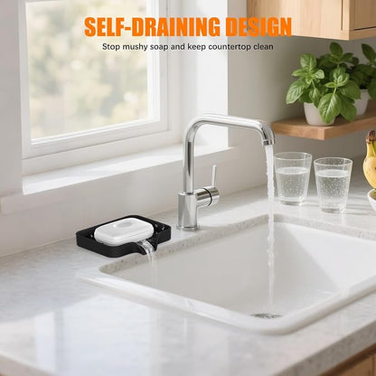 2 Pack Silicone Soap Dish, Self Draining Soap Dish, Non Slip Bar Soap and Sponge Holder for Bathroom Kitchen Sink Counter Organizer Easy to Clean Soap Tray Waterfall Soap Saver