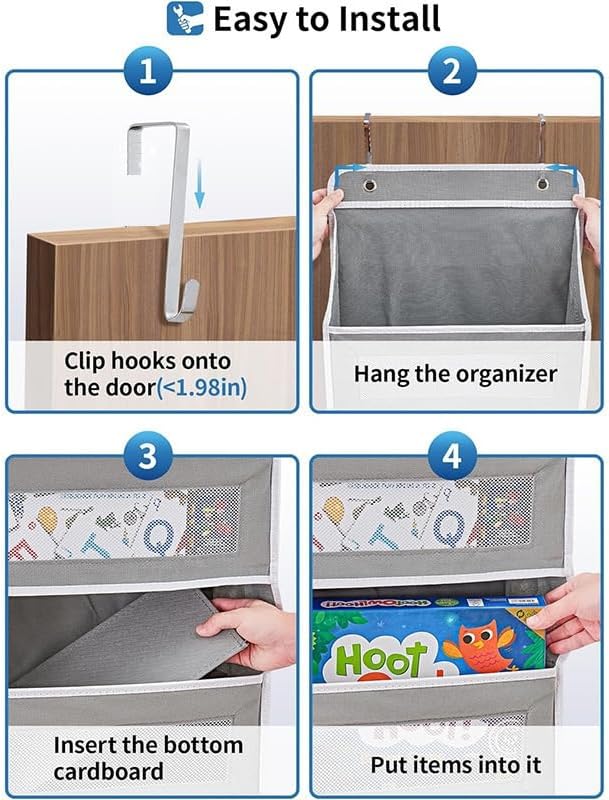5-layer large capacity storage bag on the door, with 5 side pockets and transparent mesh visible design. The hard bottom plate is not easily deformed, and hooks and screws can be hung (black)