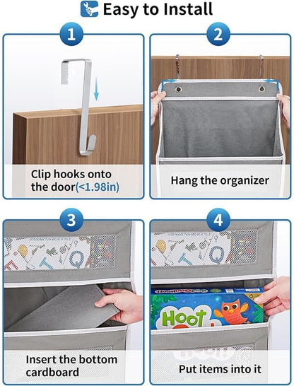 5-layer large capacity storage bag on the door, with 5 side pockets and transparent mesh visible design. The hard bottom plate is not easily deformed, and hooks and screws can be hung (black)