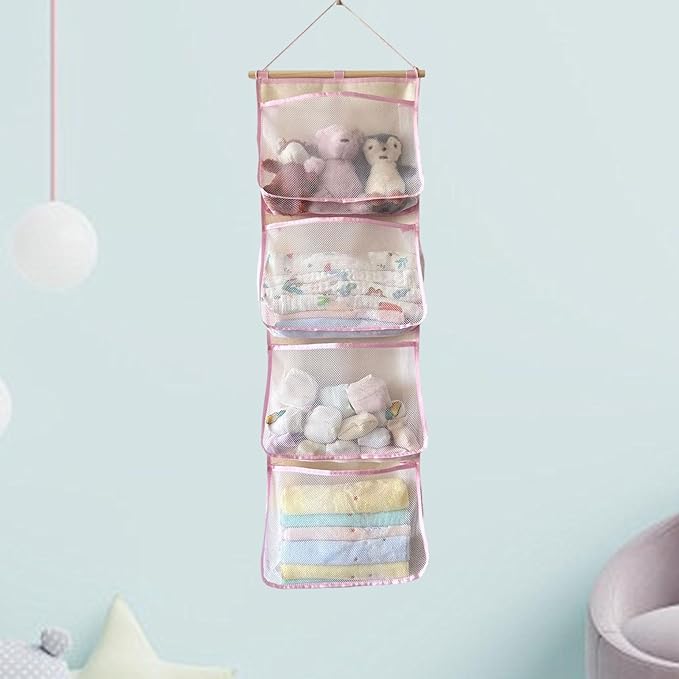 Fenteer Over Door Organizer,Hanging Storage Organizer,Stuffed Animal Storage, Accessory Holder for Shoes Girl Nursery Boy, Pink