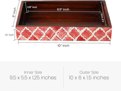 HANDICRAFTS HOME Handmade Moroccan Pattern 10x6 Towel Tray - Small Bathroom Tray, Guest Towel Holder, Decorative Napkin Holder, Bathroom Countertop Storage, Kitchen Hand Towel Holder Moroccan Red