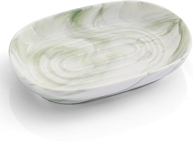 AIMAIAIMAI Ceramic Soap Dish, Marble Pattern Bar Soap Holder - Elegant Hostess Gift, Housewarming Gift for New Home, Decorative Soap Tray for Bathroom, Kitchen (Green Texture)