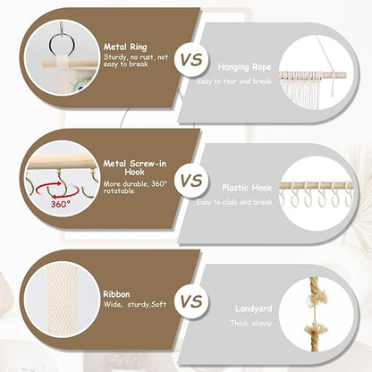 Headband Holder, 17x50in Hair Bow Holder W/ 2 Mesh Pockets & 24 Metal Hooks, Baby Bow Organizer for Girls, Wall Hanging Hair Accessories Organizer Storage Hanger for Toddler Room Nursery Decor(Beige)