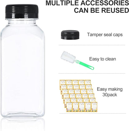 DANALLAN 30 Pack 8oz Empty Plastic Bottles with Leak-Proof Caps Food Grade Recyclable Bulk Beverage Containers Clear PET Bottles for Homemade Juice, Smoothie, Milk and Drinks