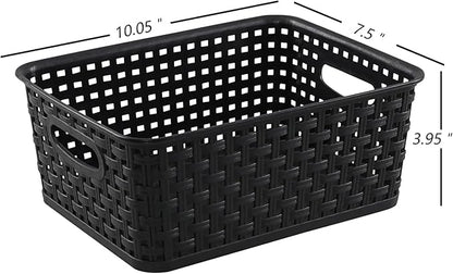 Sandmovie Black Plastic Rattan Storage Baskets, 6 Packs