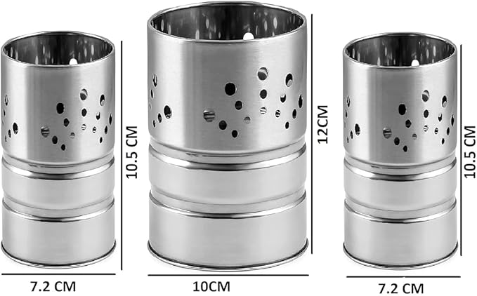 Self Draining Tableware Utensil Storage Box- Spoon,Knife,Fork,Chopstick,Steel Cutlery Holder/Organizer Stand For Kitchen Kitchen Utensil Organizer, 3 Compartments, Silver, Storage RacK