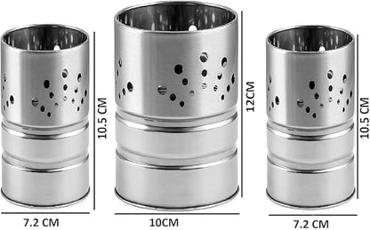 Self Draining Tableware Utensil Storage Box- Spoon,Knife,Fork,Chopstick,Steel Cutlery Holder/Organizer Stand For Kitchen Kitchen Utensil Organizer, 3 Compartments, Silver, Storage RacK