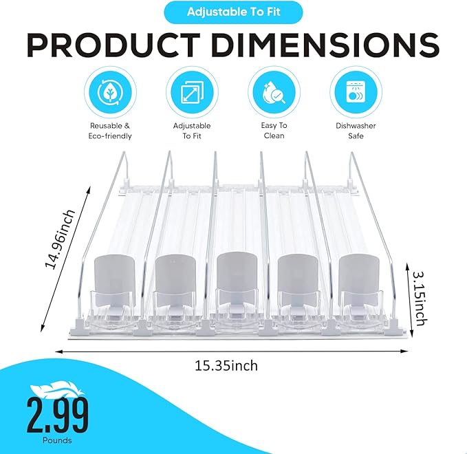Fully Assembled Drink Beverage Fridge Organizer, Automatic Self-Pusher Glide, Adjustable Width, Soda Can Water Beer Bottle Beverage, 12oz to 20oz, Home Kitchen, Commercial Refrigerator (White)