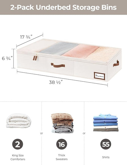StorageWorks Extra Large Under Bed Storage Containers with Handles and Label Holder, 2 Pack Ultra-thick Fabric Underbed Bins, Closet Organizer for Clothes, Blankets, Sweater