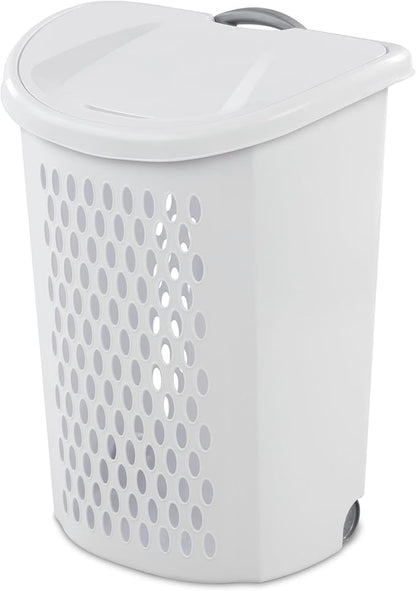 Wheeled Plastic Laundry Hamper,Ultra Wheeled Design Clothes Laundry Basket,Extra Large 135L Pull Handle & Side Grips Plastic Ventilated Clothes Basket for Home, Dorm, or Apartment