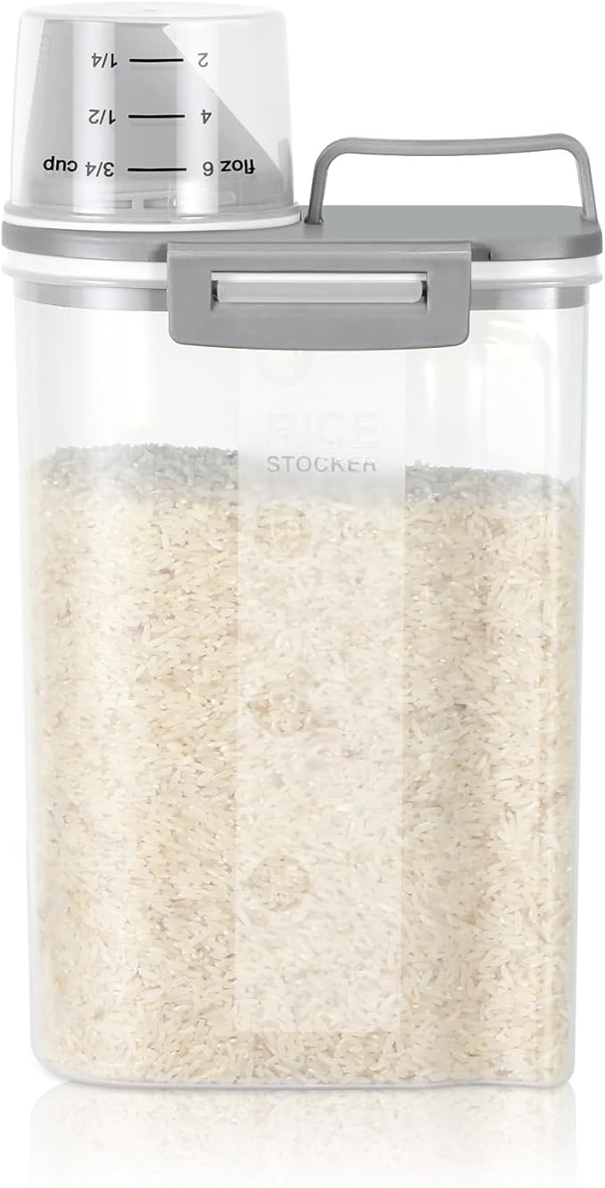TBMax Rice Storage container 4 Lbs, Small Rice Dispenser with Measuring Cup, Cereal Containers Flour Bin, Kitchen Food Storage Container and Pantry Organizers, Pet Dog Cat Food Dispenser