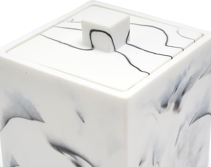 Qtip Holder with Lid, Bathroom Resin qtip holder dispenser , Cotton Swab Container jars, Cotton Ball Organizer for Floss Jewelry Necklace Ring Earring Storage jar Gift Case, Ink White