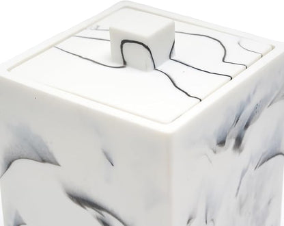 Qtip Holder with Lid, Bathroom Resin qtip holder dispenser , Cotton Swab Container jars, Cotton Ball Organizer for Floss Jewelry Necklace Ring Earring Storage jar Gift Case, Ink White