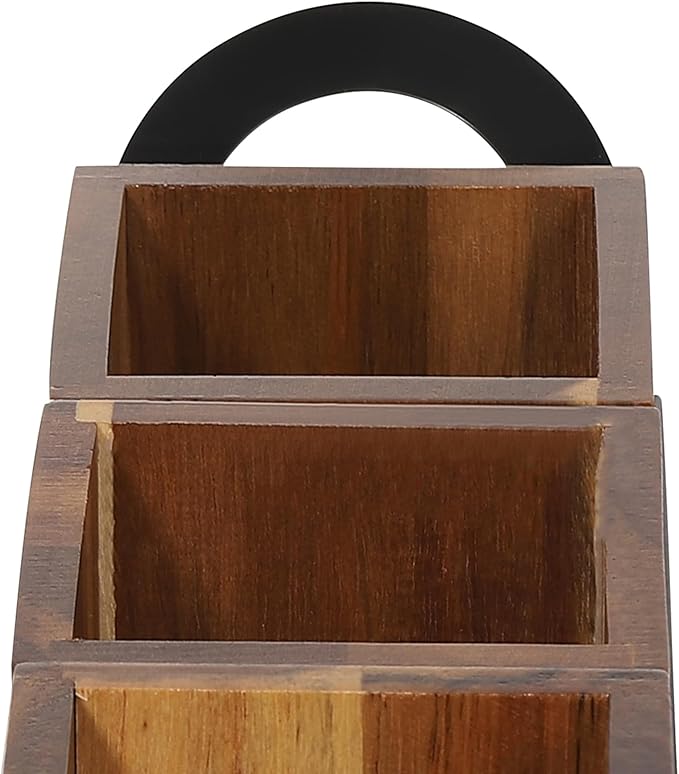 Wood Flatware Caddy Organizer with Handle, 3 Compartments Silverware Holder, Rustic Countertop Utensil Cutlery Holder for Hotel Kitchen Banquet Restaurant Bar