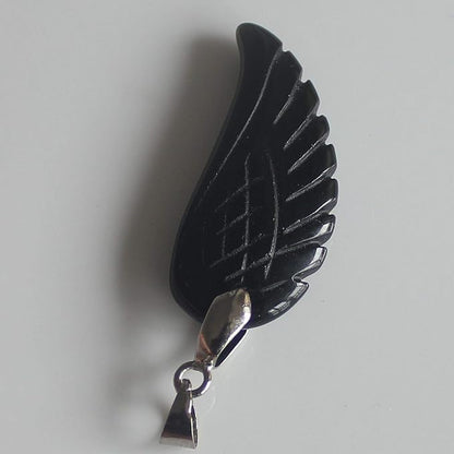35mm Hand carved mixed gemstom angel wing for necklace pendant bead (black obsidian)