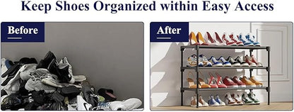 3-Tier Stackable Shoe Rack Organizer - Heavy Duty Metal & Fabric Shoe Shelf for Closet, Entryway, and Mudroom - Space Saving Shoe Storage Bench for Sneakers & Boots