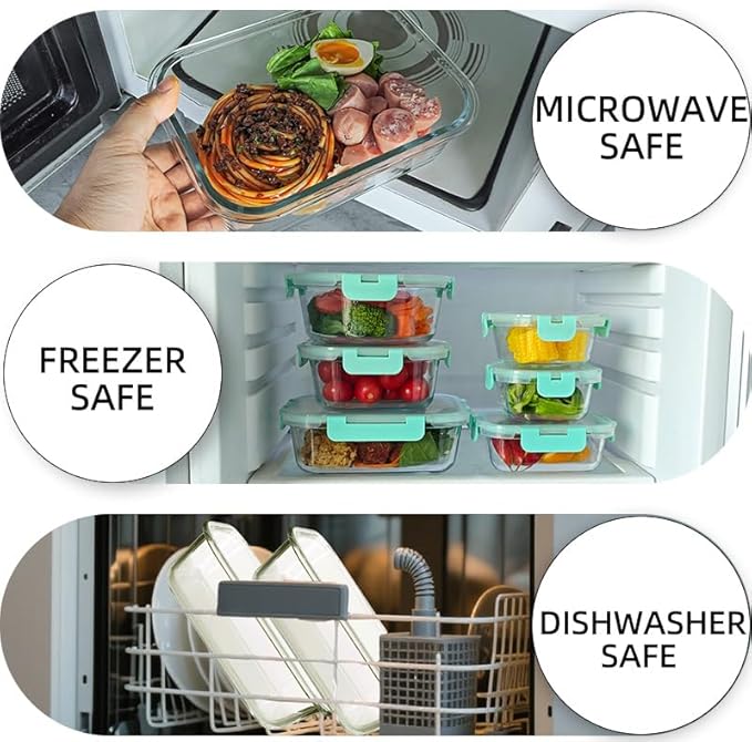 12 Pack Glass Storage Containers Transparent, Stackable Design Meal Prep Containers for Food Storage, Home, Kitchen & Pantry Organization, Microwave/Freezer/Dishwasher Safe