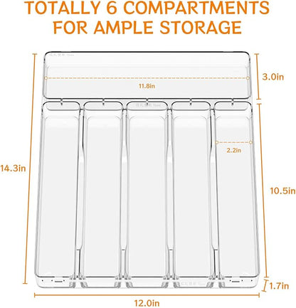 Yieach Clear Large Silverware Organizer 12 inch Wide for Kitchen Drawers,BPA Free Silverware Trays,Plastic Silverware Dividers & Holder,Utensil and Flatware Drawer Organizer Suitable for Fork,Spoon