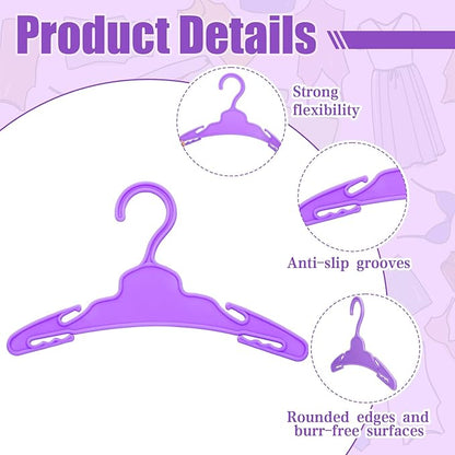 Soulchen 50 Pcs Doll Clothes Hangers for 18 Inch Dolls, Purple Plastic Clothes Hangers with Non-Slip Clips, Space-Saving Wardrobe Accessories for Gown Dress Outfit