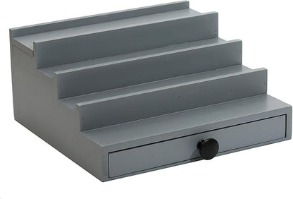 Cologne Organizer for Men - 4 Tier Wooden Grey Cologne Display Stand with Drawer and Hidden Compartment, Mens Cologne Perfume Holder Shelf for Organizing and Storing
