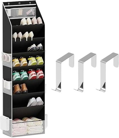 Back Door Shoe Organizer - 171x41.5x17cm Shoe Storage, Hanging 8 Tier Over Door Rack | Large Pocket Organizer for Men Women Kids 16-24 Shoes Utility Room Bathroom Bedroom Dorm RV Entryway Closet