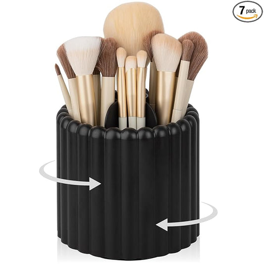 Anyoifax 360 Rotating Makeup Brush Holder 7 Slots Make Up Brush Organizer Removable Spinning Cosmetic Brushes Storage Pen Holder for Vanity, Dresser, Desk, Black