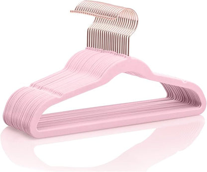 MIZGI Kids Velvet Hangers,Non-Slip Big Kids Hangers,14 Inch Hangers for Youth,Teen Clothes,Pack of 50（Pink/Rosegold）