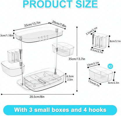 360 Rotating Makeup Organizer 2 Tier with 3 Adjustable Makeup Carousel Spinning Holder Rack - Large Cosmetic Display Case for Bathroom Countertop, Lipstick, Brushes, Skincare