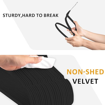 Velvet Hangers, 50 Pack Black Slim Felt Hangers with 360 Swivel Hook, Non-Slip, Heavy Duty for Coats, Pants & Dresses