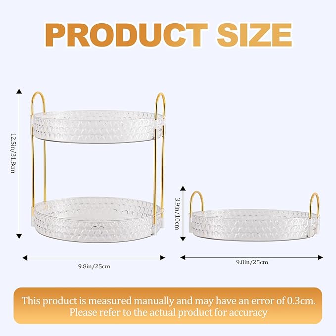 2 Tier Acrylic Lazy Susan Organizer, 360° Rotating Makeup orgaizer & Skincare Storage Tray, Clear Spinning Vanity Organizer for Bathroom Countertop, Cabinet, Dresser, Kitchen, Perfume Organizer