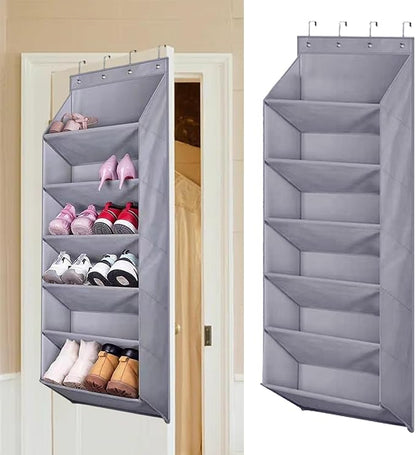 Hanging Shoe Rack, Over The Door Shoe Organizer with 6 Deep Pockets, 6 Tier Large Deep Pockets Door Shoe Rack for Clothing Hats 16 Pair Shoes