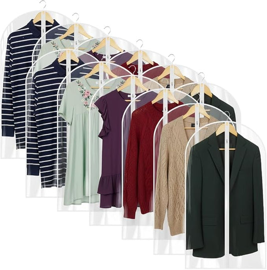 40” All Clear Garment Bags for Travel - PEVA Waterproof Suit Cover with Zipper for Hanging Clothes, Dresses, Coats - Durable Dresser for Closet Storage, Dustproof & Moisture Resistant - 40''/12 Pack
