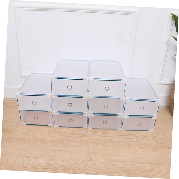 Ciieeo Low Heel Shoe Box 10pcs Plastic Drawer Type Storage Plastic Shoe Case Organizer Metal Edging