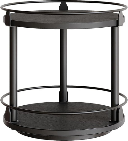 YATINEY Lazy Susan Organizer, Rotating Spice Rack, 2 Tier Spice Turntable Organizer, Industrial Turntable Spice Holder, for Kitchen Countertop and Cabinet, Compact and Versatile, Black SR22BK