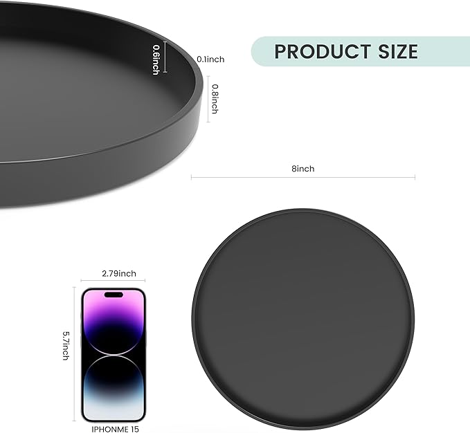 1 Pack 8" Bathroom and Vanity Tray, ABS Bathroom Counter Organizer, Coffee Table Decor for Perfume, Candles, Keys &More. Kitchen Countertop Organizer, Decorative Tray Soap Holder, Black