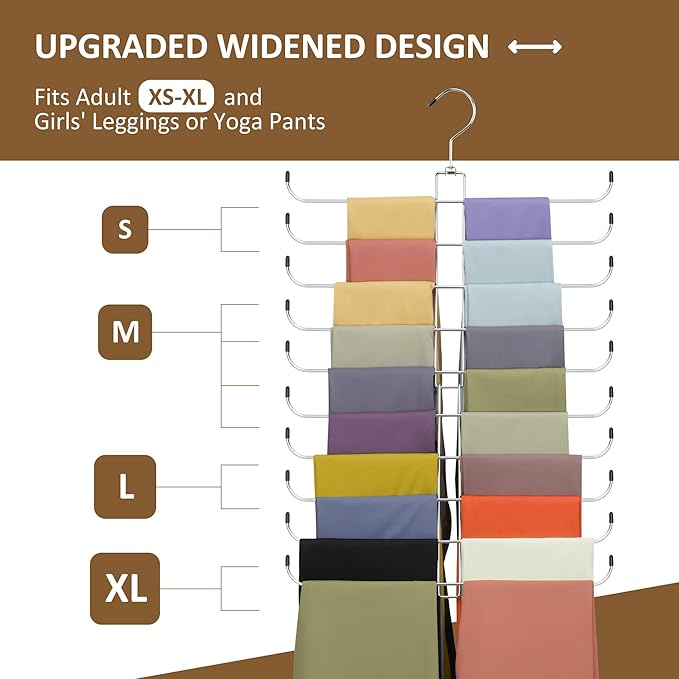 ZEDODIER Legging Organizer for Closet Hanging, Rotatable Yoga Pants Hanger for Women's XS-XL and Girls' Leggings, Holds Up to 20 Pairs Leggings, Space-Saving Closet Organizers and Storage, Silver