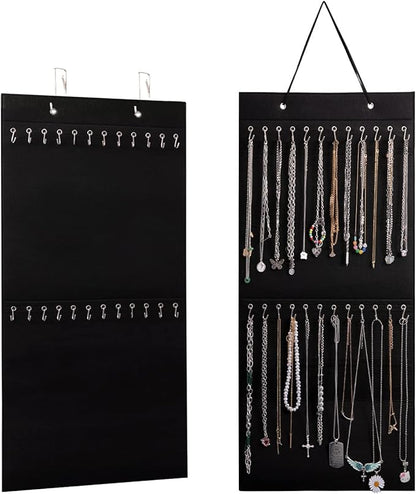Hanging Jewelry Organizer Storage with 24 Hooks Wall Mounted Jewelry Display Hanging on Door Closet Necklace Holder for Bracelet Ring Chain-Patent Design (Black)
