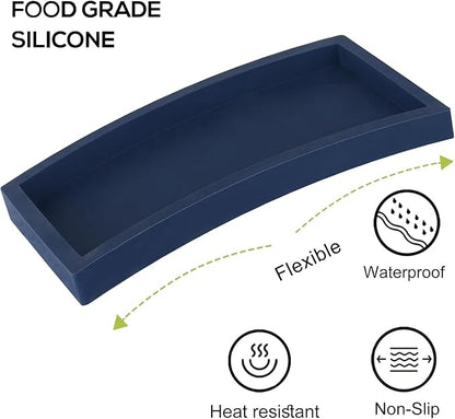 Small Silicone Bathroom Vanity Tray Rectangle Soap and Sponge Holder Kitchen Sink Organizer for Scrubber, Lotion Bottles, Perfume, Jewelry, Candle, Key Trinket Ring, Dark Blue