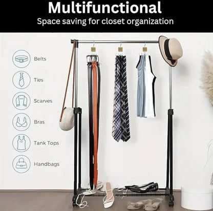 2 Pack, Rotating Belt Hanger Organizer for Closet, 12 Hooks Storage, Space Saving for Accessories, Bra, Tank Top, Tie, Scarf, Purse, Natural Wood and Metal