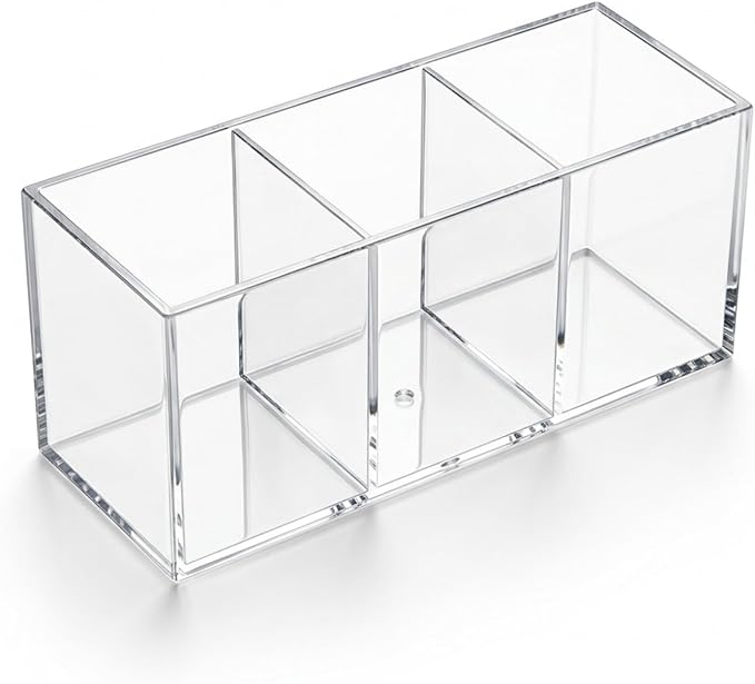 Daxolanz 3 Section Acrylic Cutlery Organizer for Countertop, Modern Flatware Storage Caddy for Spoons Forks Knives, Space Saving Utensil Holder for Kitchen, Cabinet or Dining Room (Medium)